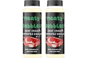 Meaty Bubbles Bubbles For Dogs MULTIPACK x 2, Dog Toys, Pet Bubbles Blowing Bubbles, Pet Toys, Dog Interactive Toys, Birthday Gifts For Dogs NON TOXIC, VEGAN FRIENDLY ((BEEF STEAK PACK OF 2))