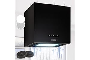 Klarstein Campana Isla Cocina, Extractor para Islas, Campana Isla Techo con Flujo de Aire 595m³/h y Temporizador, Campana Extractora Isla Regulable, Extractor Humos con 3 Modos y con Control App