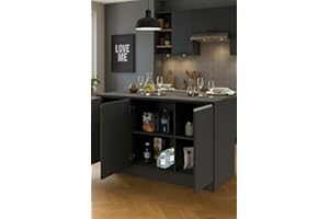 Dmora Isola da Cucina Patrizio, Armadio Multiuso, Mobile per cucinotto, Tavolo ausiliario, 100% Made in Italy, 155x90h90 cm, Antracite e Ardesia