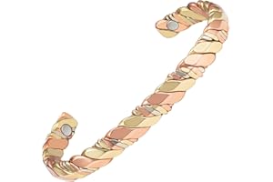 MY PET ELEPHANT Pulseras de cobre forjadas a mano de 6.5 '' tri tonos, reducen el dolor de las articulaciones y la hinchazón, brazaletes de cobre tallados a mano