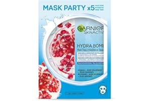Garnier Skin Active Hydra Bomb, Tissu Mask Revitalizante, Mascarilla facial de Tejido con Granada y Ácido Hialurónico para Pieles Deshidratadas, Reduce Arrugas y Potencia la Luminosidad, 5 Unidades