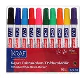 KRAF 770-10 Doldurulabilir Beyaz Tahta Kalemi, 10'lu Set, &Ccedil;ok Renkli