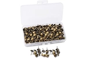 JUIBAO 200 PCS Antique Upholstery Tacks with Transparent Box, 11 * 17mm Decorative Furniture Tacks Thumb Tacks Push Pins, Decorative Nails for Wood Furniture, Bronze