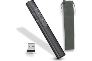 ALIMAN BRAND Puntero Laser Presentaciones + Bolsa Almacenaje – Mando Presentaciones Inalámbrico – Pasador Diapositvas y Control de Volumen y de Pantalla – Control Largo Alcance – Puntero para Conferencias (Negro)