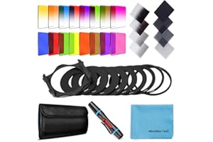 Fotover Kit di 24 filtri quadrati ND graduati a colori, per Cokin serie P, con anelli adattatori (49-82 mm), porta filtro, penna per la pulizia dell'obiettivo e altri accessori per fotocamere DSLR
