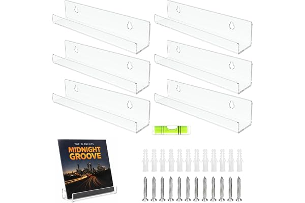 RowGlow 6 stycken vinylskivor vägghållare mått 30,5 x 4,3 x 4,3 cm, vinyl vägghållare hållare vägg, vinyl väggfäste för CD-di