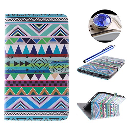 Etche Case for Samsung Galaxy Tab 3 7.0 P3200 ,Leather Case for Samsung Galaxy Tab 3 7.0 P3200 ,Pretty Blue Tribal Pattern Magnetic Flip Leather Wallet Case for Samsung Galaxy Tab 3 7.0 P3200 with Blue Stylus Pen and Bling Glitter Diamond Dust Plug Colors Random-Blue Tribal