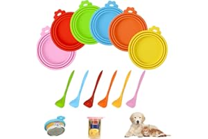 Pmueuff 6 Stück Dosendeckel, Deckel Für Dosen, mit 6 Löffel, Dosendeckel katzenfutter, Tierfutterdosen Mehrweg Deckel für Katzen-und Hundefutterdosen