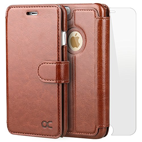 OCASE Funda iPhone 6 Fundas iPhone 6S Slim Case de Estilo Billetera con Protector de Pantalla de Vidrio Templado  Soporte Plegable  Ranuras para Tarjetas y Billetes  Broche Magn  tico