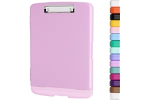 Piasoenc Porte-bloc avec rangement, porte-stylo et classeur légal A4, en plastique résistant, à ouverture latérale, clip à profil bas, pour infirmières, enseignants, juristes, Rose foncé