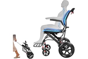 COVNBXN Rollstuhl Faltbar Leicht Mit Teleskopstiel, Ultraleicht Reiserollstuhl,Transportrollstühle Mit Ergonomischem Sitz, faltbarer Aluminium Transportrollstühle Für Die Wohnung Und Unterwegs