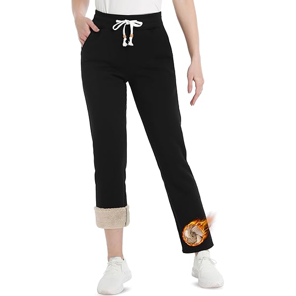 REORIA Women's Sherpa Lined Winter Joggers - Ultra Warm Fleece Sweatpants With Pockets For Cold Weather