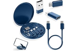 Multifunctional Data Cable Set Conversion Head Portable Storage Box, Multi-Type Charging Line Convertor USB Type C Adapter Tool Contains Sim Card Slot Tray Eject Pin, Phone Holder (Multi-colour)