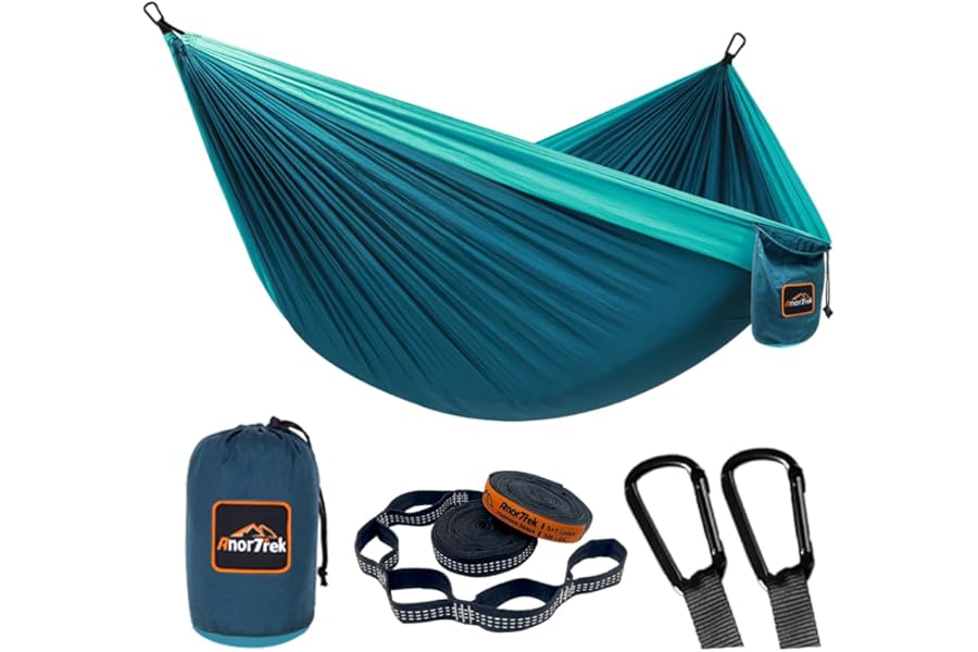 AnorTrek Camping Hammock, Super Lightweight Portable Parachute Hammock with Two Tree Straps Single or Double Nylon Travel Tree Hammocks for Camping Backpacking Hiking