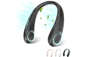 NAMOUK Ventilateur de Cou Silencieux, Ventilateur USB Sans Feuilles Réglable À 360°, 3 Vitesses Batterie Rechargeable Ventilateur Personnel Mini Mobile Collier Refroidisseur pour Bureau Domicile Voyage