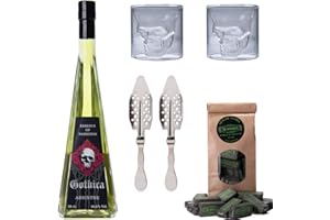 ‎ALANDIA Gothic Absinth Set | 1x Gothica Absinth 66.6 | 2x Skull Absinth Gläser 2x Absinth Löffel 1x Absinth Zucker | 0,5 l