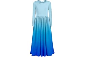 Arshiner Mädchen Kleid Langarm Maxikleid Kinder Einfarbig Maxilangkleid Herbst Winter Swing Skaterkleid Basic Freizeitkleid mit Taschen Partykleid Gr. 98-152