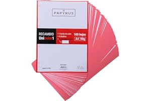 Unipapel 53392251. Recambios 100 Hojas A4, Cuadrículadas 5x5, Banda Color Rojo, PaperClas90g, Papyrus - Unicolor 1