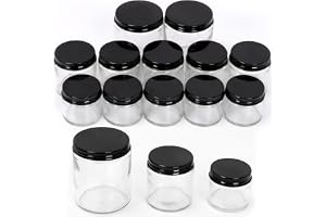 Swpeet 12-pack 2 oz (57 ml) 4 oz (113 ml) 8 oz (227 ml) transparenta glasburkar med svart lock sortimentsats, runda behållare