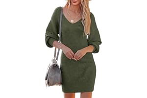 Saodimallsu Strickkleid Damen V-Ausschnitt Pulloverkleid Langarm Pullover Elegant Minikleid Sweater Freizeitkleider Tunika Pullikleid Strickpullover Kleid für Herbst Winter