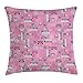 Produktbild WCMBY Pink Throw Pillow Cushion Cover, Listen to Music Theme Vintage Cassettes Headphones Keyboards Funky Retro Illustration, Decorative Square Accent Pillow Case, 18 X 18 Inches, Pink