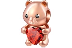 GLOWDAS Or rose animaux compagnie charms pour bracelet européen, chien maman bebe, ours flamant rose papillon perroquet crocodile chat licorne lapin pendentif en argent sterling, pour saint valentin/famille