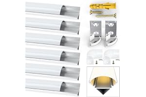 Jirvyuk Led Aluminum Channel with Milky White Cover for 12mm Led Strip Lights, 6Pack 1m/3.3ft V Shape Led Profile Diffuser wi