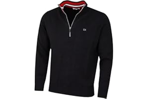 Calvin Klein Uomo 2025 Knit Cotton 1/2 Zip Golf CK Top Maglione - Nero/Rosso - L