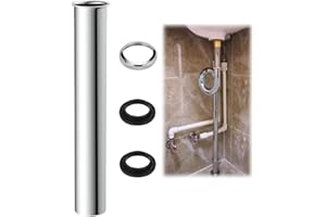 MINZHI Canotto per sifone Tubolare Cromato 1 1/4" x mm, 300 mm Sifone Adatto per Lavello da Cucina (Argento)