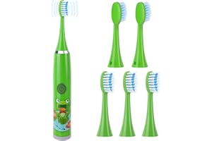 Pwsap Elektryczna szczoteczka do zębów dla dzieci 3-12 lat, szczoteczka do zębów do pielęgnacji jamy ustnej cicha bateria wodoodporna elektryczna dla dzieci z 5 głowicami szczoteczki, chłopcy i dziewczęta