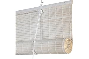 Estores enrollables de Bambú Natural Premium para Interior Estor de Lamas de bambú Que ofrecen privacidad al ser más opacos. para Puertas y Ventanas STORESDECO Color Blanco 150x175 cm