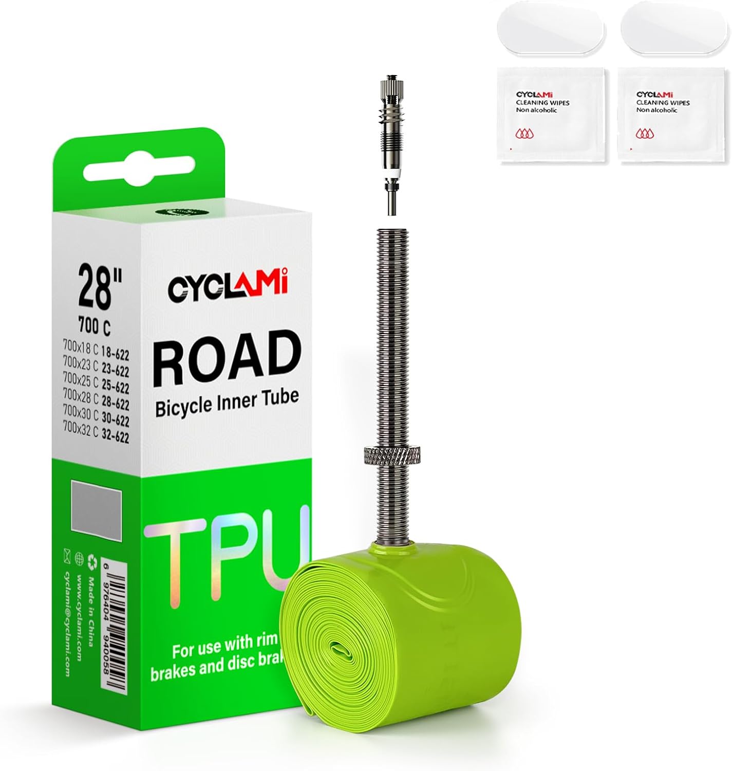 CYCLAMI Cámara Bicicleta Carretera de TPU Ultraligera 38g Cámara Interior 700 x 18/23/25/28/30/32C Camara Bici para Metal Extraíble Válvulas Presta 45/60/80mm