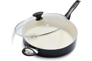 GreenPan Rio Padella per Sauté Antiaderente in Ceramica Sana da 30 cm/4.8 Litri con Coperchio, Senza PFAS, Manico Fredda al Tatto, Sicuro in forno fino a 160°C, Nero e Crema