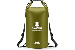 Goosehill Waterproof Dry Bag, 5L 10L 20L Roll Top Dry Sack with 2 Detachable Straps, Waterproof Bag for Boating Hiking Camping Kayaking Canoeing Swimming Snowboarding Paddle Board