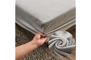 Sábana Bajera Ajustable de Franela 150x200 cm- Highdi Gris Claro Sábana Bajera de Terciopelo Elástica de Invierno, Sábana Bajera 150x190 Adecuada para Colchón de 25-30 cm