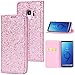 Produktbild Sycode Galaxy S9 Plus Flip Hülle,Galaxy S9 Plus Glitzer Wallet Handytasche,Elegant Edel Stilvoll Luxus Rosa Ultra dünn Magnetverschluss Glänzend Glitzer Sparkle Bling Malerei Muster PU-Leder Buchstil Stoßfest Weich Silikon Innerer Tpu Case Cover mit Kartensteckplätze und Standfunktion Folio Schale Schutz Wallet Brieftasche Schutzhülle Etui für Samsung Galaxy S9 Plus-Rosa