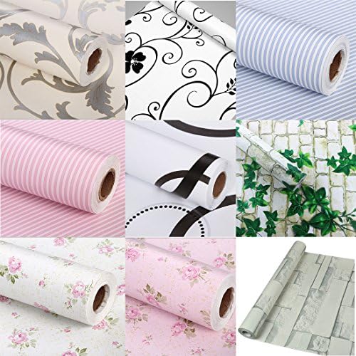 ZAIQUN 45cmx5m PVC Peel &amp; Stick Rose Flower Pattern Wall Stickers Contact Paper Self-adhesive Removable Wallpaper