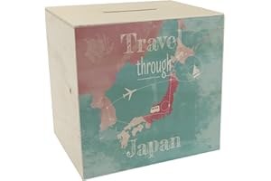speecheese Salvadanaio in legno con carta giapponese e scritta - Viaggio in Giappone come regalo per i vacanzieri che vogliono viaggiare in Giappone e hanno bisogno di soldi per il volo e l'alloggio