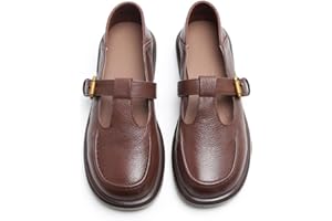 BB BEROBELLO FASHION IS AN ATTITUDE Women's Classic T-Strap Mary Jane Flats Soft Leather Uniform Dress Shoes