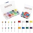 600 Pcs Coloured Map Push Pins, Round Head Push Pins and Flag Push Pins, Map Thumb Tacks Drawing Pins for Pinboard, Cork Board, Notice Board