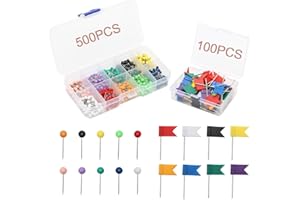 MAIXINNEW 600 Piezas Chinchetas de Mapa de Colores, Chincheta de Cabeza Redonda y Agujas para Marcar Mapa, Alfileres para Corcho Colores