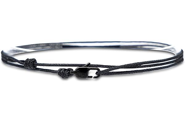 Made by Nami Tobilleras Fina para Hombres y Mujeres con Cierre de Mosquetón Hecha a Mano - Joyería Marítima para Surfistas - Tobilleras de Tela Minimalista - 100% Impermeable y Ajustable (Negro)