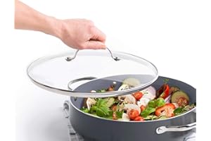 COOKWARE COMPANY Tempered Glass Vented Pan Lid Saucepans, Wok, Glass Lid 30CM Transparent - Stainless Steel Rim & Handle (30CM)