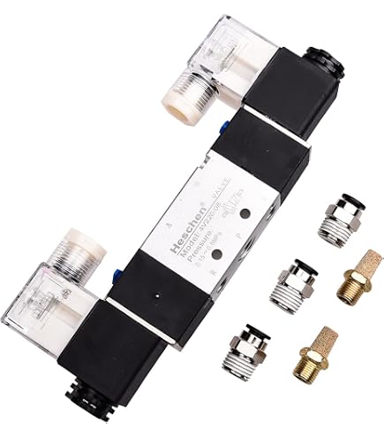 Heschen Elettrovalvola Pneumatica 4V230C-08 24VDC PT1/4 5 Vie 3 Posizioni Doppia Bobina Pilotata Elettrico Chiuso Tipo CE Con Raccordi E Silenziatore - 10