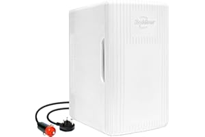 Koolatron Retro Mini Frigo da Camera 6L Frigorifero Piccolo Per la Cura Della Pelle 8 Lattine Termoelettrico Portatile Raffreddatore e Scaldino Mini Frigorifero per Auto Ufficio Bevande Casa (Bianco)