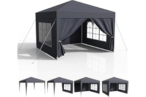 KIDSGIGGLZ Pavillon 3x3m Wasserdicht, Garten Pavillon Stabil Stecksystem-Metallgestänge, Festzelt, Erdhaken-Seil, Party Zelt PE-Plane, Pavillon mit Seitenwänden für Party-Camping-Markt, UV-Schutz, Anthrazit