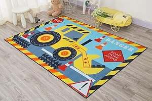 RUGS4HOME Children's Kids Boys Road mat Playroom Girls Unicorn Soft rug colorful printed mats ABC 123 Non Slip Large Washable Rugs (80 x 120 cms, design 016 (digger)