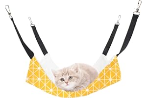 HACRAHO Hamac pour cage pour animal domestique, 1 hamac double face en coton et lin réglable pour chat, chiot et autres petits animaux, jaune