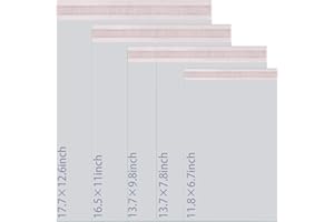POPOYU Białe torby pocztowe, 100P, różne rozmiary, samouszczelniające, mocne torby na ubrania, 5 rozmiarów, wodoodporne plastikowe torby pocztowe do pakowania ubrań, torby wysyłkowe (nowy materiał)