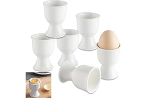 sinzau Portauovo in Porcellana, Set di 6 Portauova in Porcellana Bianca, Portauova e Ciotole, 7 x 5,2 cm Portauova in Porcellana Bianca, per Uova Sode e alla Coque sulla Tavola della Colazione